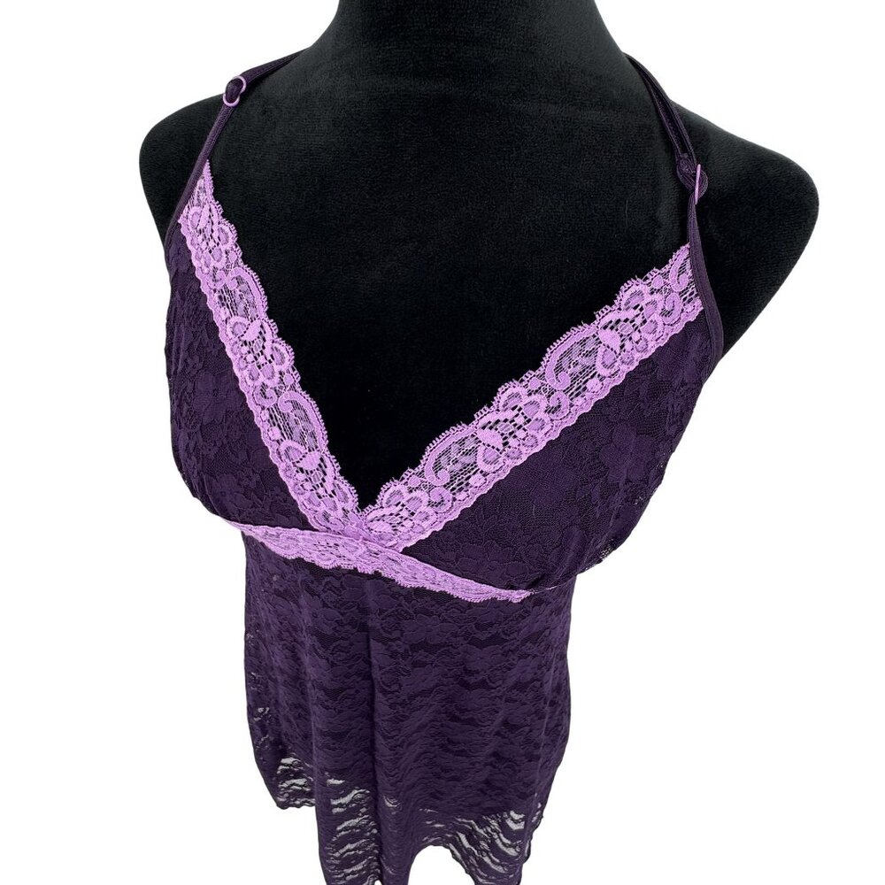 Cosmopolitan Y2K Babydoll Slip Mini Dress Womens Sz M Purple Lace Sheer Coquette